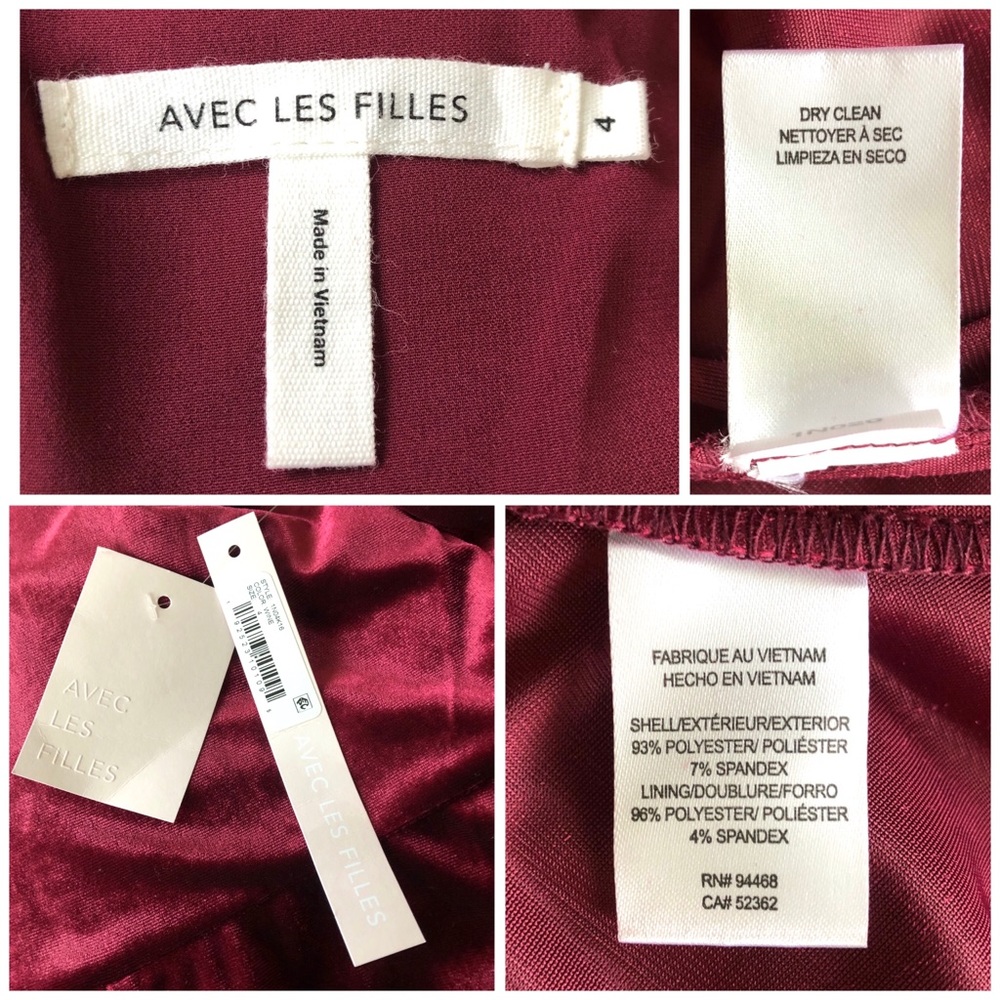 NWT Avec Les Filles Cropped Velvet Ruffled Jumpsuit Wine Red Burgundy - Picture 8 of 8